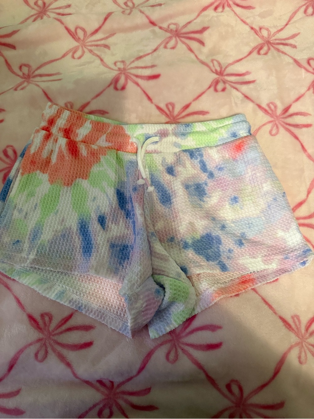 SO Pastel Tie-Dye Waffle Knit Athletic Shorts - Multi